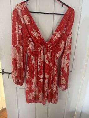 Free People Red Floral Backless Mini Dress